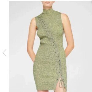 Jonathan SIMKHAI Cade Marled Lace-Up Turtleneck Tank Mini Dress - Green Small